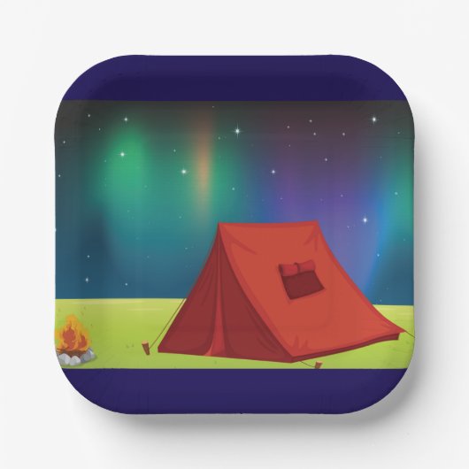 Vibrant Northern Lights Camping Tent Night Pappteller (Vorderseite)