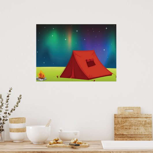 Vibrant Northern Lights Camping Tent Night Poster (Küche)
