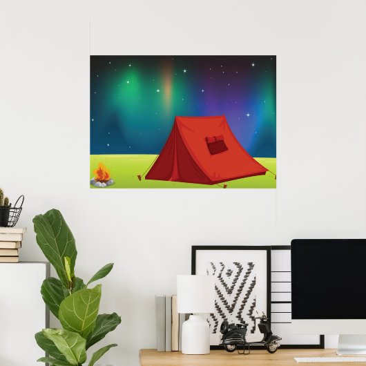Vibrant Northern Lights Camping Tent Night Poster (Heimbüro)