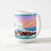 Vibrant Ocean Wave Crashing on Rocky Shore Kaffeetasse (VorderseiteRechts)