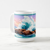 Vibrant Ocean Wave Crashing on Rocky Shore Kaffeetasse (Vorderseite Links)