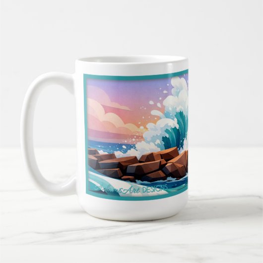 Vibrant Ocean Wave Crashing on Rocky Shore Kaffeetasse (Links)