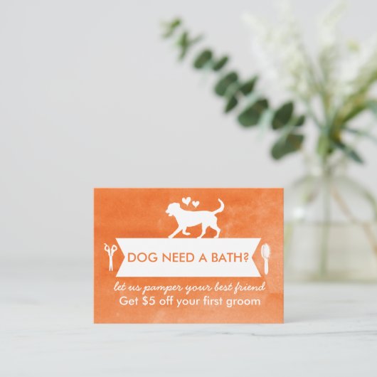 Vibrant Orange Dog Groomer Visitenkarte (Stehend Vorderseite)