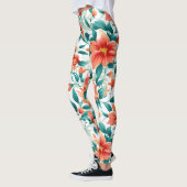 Vibrant Orange Floral Garden Pattern - Elegant Tea Leggings (Links)