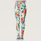 Vibrant Orange Floral Garden Pattern - Elegant Tea Leggings (Vorderseite)