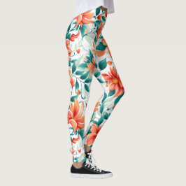 Vibrant Orange Floral Garden Pattern - Elegant Tea Leggings