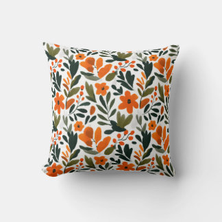 Vibrant Orange Flowers Spring Floral Pattern Chic Kissen