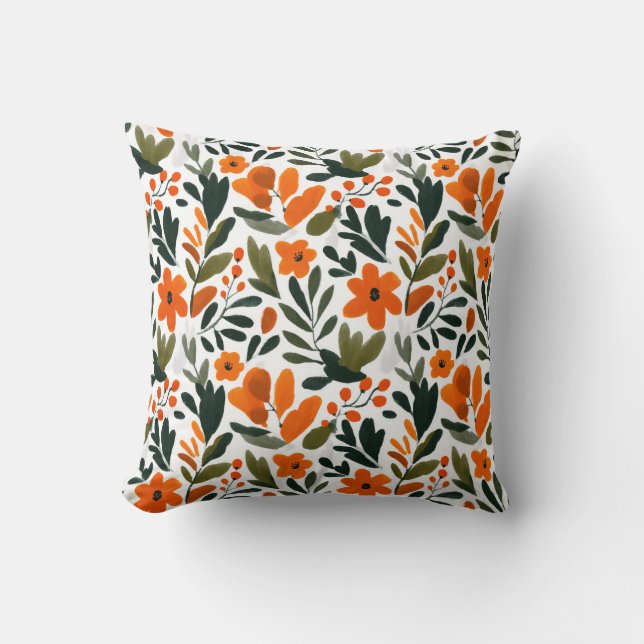 Vibrant Orange Flowers Spring Floral Pattern Chic Kissen (Vorderseite)
