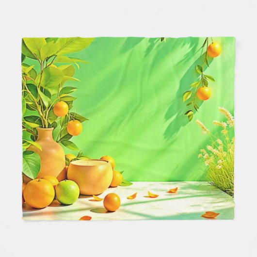 Vibrant Orange Green Still Life Design Fleecedecke (Vorderseite (Horizontal))