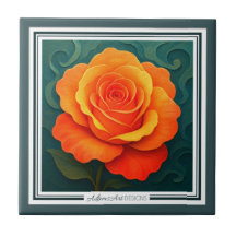 Vibrant Orange Rose Paper-Cut FloralCeramic Tile