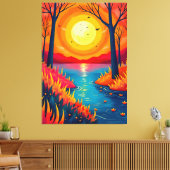 Vibrant Orange Sunset Lake Landscape Art Leinwanddruck (Insitu (Wohnzimmer))