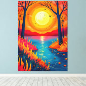 Vibrant Orange Sunset Lake Landscape Art Leinwanddruck (Insitu (Holzboden))