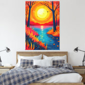 Vibrant Orange Sunset Lake Landscape Art Leinwanddruck (Insitu (Schlafzimmer))
