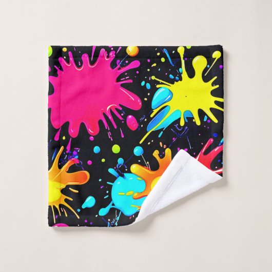 Vibrant Paint Splatter Art Burst Badhandtuch Set (Waschlappen)
