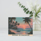 Vibrant Painterly Tropical Beach Sunset  Feiertagspostkarte (Stehend Vorderseite)