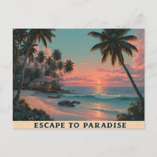 Vibrant Painterly Tropical Beach Sunset  Feiertagspostkarte (Vorderseite)