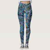 Vibrant Paisley Pattern in Blue on Black Leggings (Vorderseite)