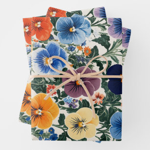 Vibrant Pansy Floral Illustration Geschenkpapier Set