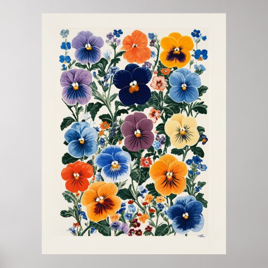 Vibrant Pansy Floral Illustration Poster (Vorne)