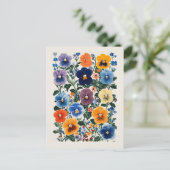 Vibrant Pansy Floral Illustration Postkarte (Stehend Vorderseite)