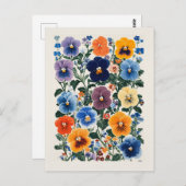 Vibrant Pansy Floral Illustration Postkarte (Vorne/Hinten)