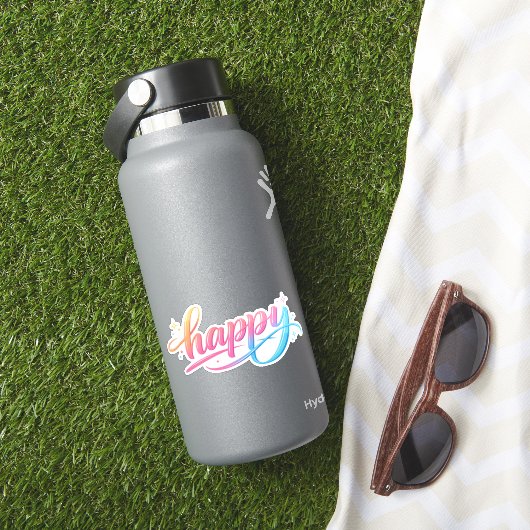 Vibrant Pastel Gradient HAPPY Typography - Modern Aufkleber (HydroFlask Insitu)
