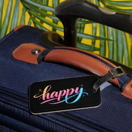 Vibrant Pastel Gradient HAPPY Typography - Modern Gepäckanhänger