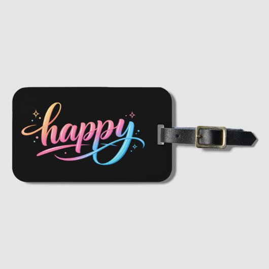 Vibrant Pastel Gradient HAPPY Typography - Modern  Gepäckanhänger (Vorderseite (Horizontal))