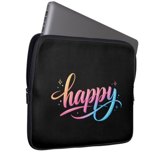 Vibrant Pastel Gradient HAPPY Typography - Modern Laptopschutzhülle (Vorne Rechts)