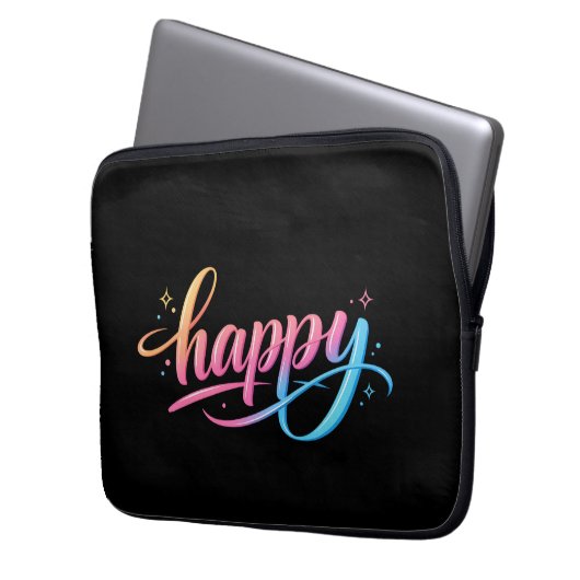 Vibrant Pastel Gradient HAPPY Typography - Modern  Laptopschutzhülle (Vorderseite Links)