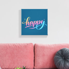 Vibrant Pastel Gradient HAPPY Typography - Modern Leinwanddruck