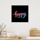 Vibrant Pastel Gradient HAPPY Typography - Modern  Poster (Küche)