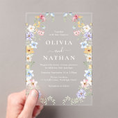 Vibrant Pastel Wildflowers Modern Wedding Acryleinladungen (Insitu (Handheld))
