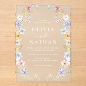 Vibrant Pastel Wildflowers Modern Wedding Acryleinladungen (Vorderseite)