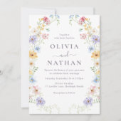 Vibrant Pastel Wildflowers Modern Wedding Einladung (Vorderseite)