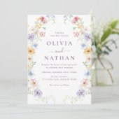 Vibrant Pastel Wildflowers Modern Wedding Einladung (Stehend Vorderseite)