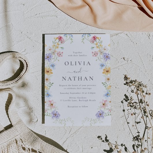 Vibrant Pastel Wildflowers Modern Wedding Einladung