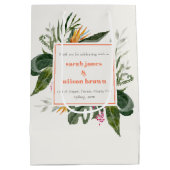 Vibrant Peach Blush Boho Tropical Floral Wedding Mittlere Geschenktüte (Rückseite)