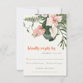 Vibrant Peach Blush Boho Tropical Floral Wedding RSVP Karte (Vorderseite)