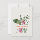 Vibrant Peach Blush Boho Tropical Floral Wedding RSVP Karte (Rückseite)