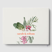 Vibrant Peach Blush Tropical Floral Wedding Gästebuch (Rückseite)