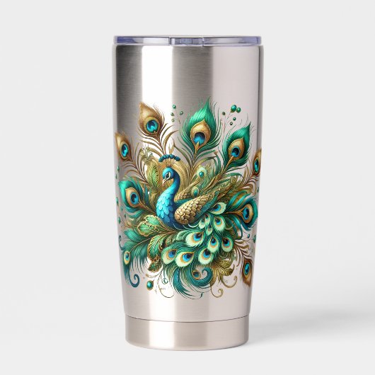 Vibrant Peacock Feather  Mug Thermobecher (Rückseite)