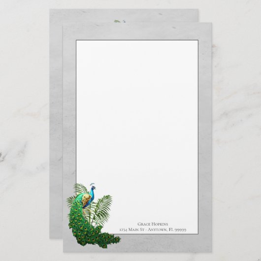 Vibrant Peacock | Gray Stationery Briefpapier (Vorne/Hinten)