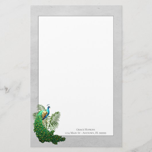 Vibrant Peacock | Gray Stationery Briefpapier (Vorderseite)