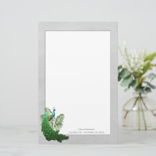 Vibrant Peacock Gray Stationery Briefpapier