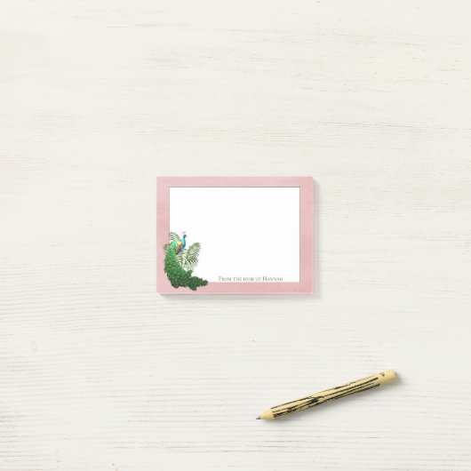 Vibrant Peacock | Rosa Personalisierte Anmerkungen Post-it Klebezettel (Auf Schreibtisch)