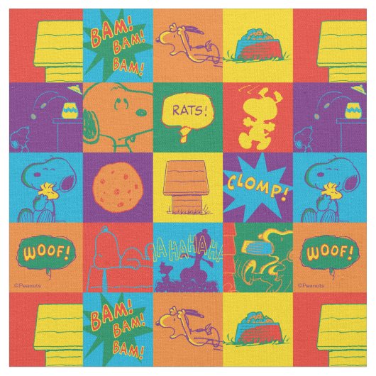 Vibrant Peanuts Comic Strip Block Stoff (Nahaufnahme)