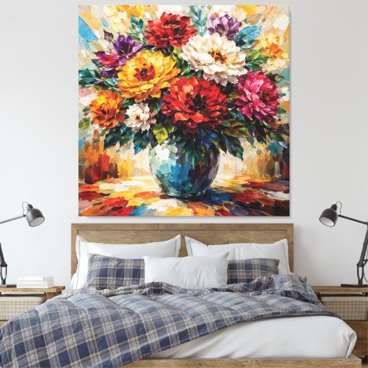 Vibrant Peonies Bouquet in Vase Impasto Leinwanddruck (Insitu (Schlafzimmer))