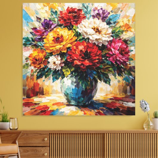 Vibrant Peonies Bouquet in Vase Impasto Leinwanddruck (Insitu (Wohnzimmer))