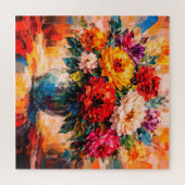 Vibrant Peonies Bouquet in Vase Impasto Puzzle (Horizontal)